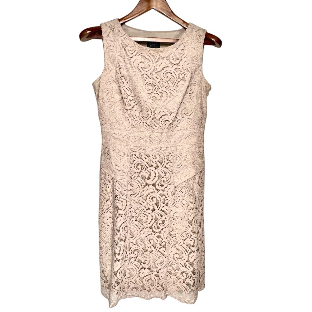 Adrianna Papell Lace Cocktail Dress Blush Beige Romantic Coquette Sleeveless 6 - Picture 4 of 16